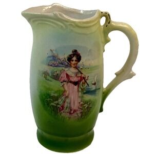 Czech Slovakia Stamped German? Porcelain Creamer Pitcher 5"‎ Tall